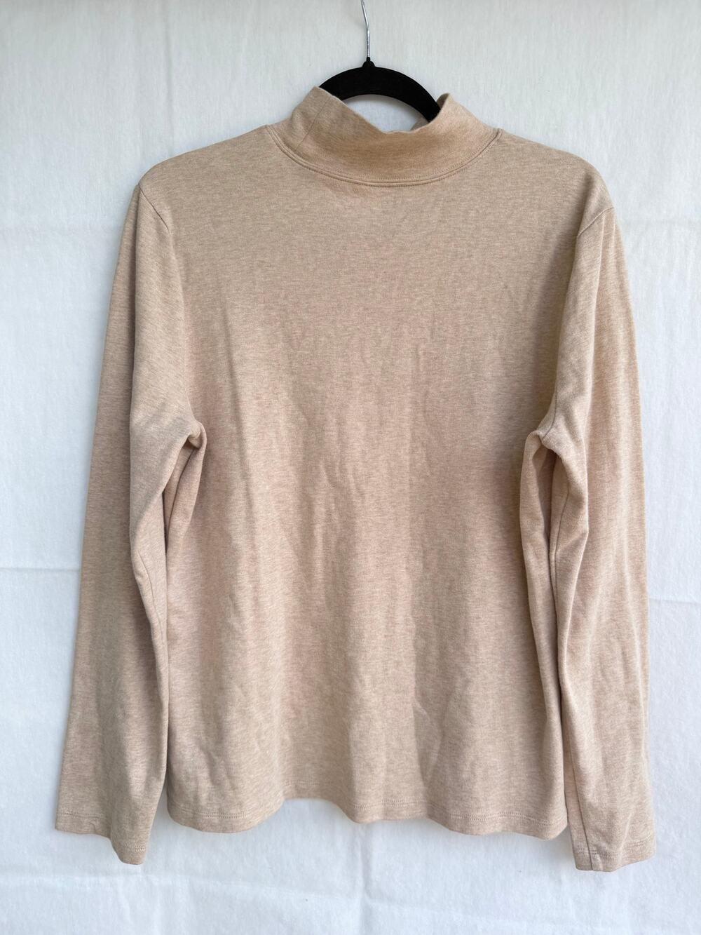 Laura Scott Tan Heather Mock Neck Long Sleeve Sweater Large 100% Cotton
